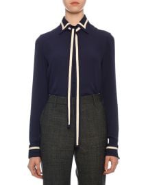 Contrast-Striped Georgette Button-Front Blouse with Neck Tie at Bergdorf Goodman