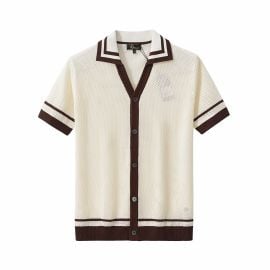 Contrast Trim Mesh Knit Button-Up IVORY BAROCCO at Barocco