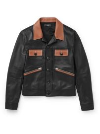 Contrast detailed leather trucker jacket at Mr Porter