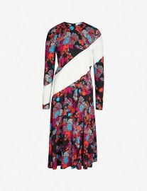 Contrast-panel floral-print flared crepe dress at Selfridges