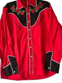 Coofandy Mens Button Down Western Shirt Red Rose Embroidered Large eBay at eBay