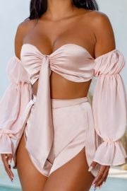 Cool Down   Pink Off The Shoulder Tie Detail Beach Top                           ndash at Club L London