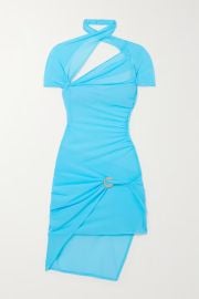 Coperni Asymmetric ruched cutout wrap effect stretch mesh mini dress at Net a Porter