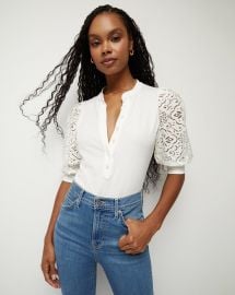 Coralee Lace Puff-Sleeve Top at Veronica Beard