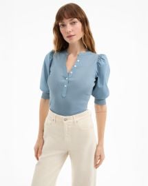 Coralee Puff-Sleeve Tee in Light Blue Lake Mist at Veronica Beard