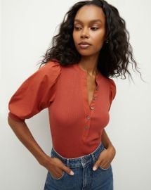 Coralee Puff-Sleeve Top in Brick Red at Veronica Beard