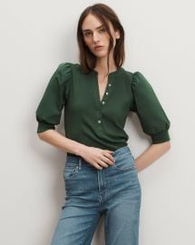 Coralee Puff-Sleeve Top in Dark Hunter Green at Veronica Beard