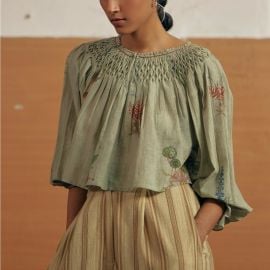 Cord Tops Cord Floral Embroidered Smocked Blouse Long Sleeve Bohemian Top Boho Chic Size S Poshmark at Poshmark