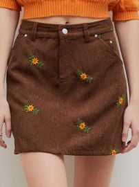 Corduroy Floral High Waist Skirt - Cider at Cider