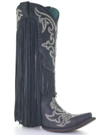 Corral Womens Embroidered Studded Fringe Top Western Boots - Snip Toe - Country Outfitter at Country Outfitter