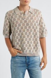Corridor Cable Lace Open Knit Polo Sweater at Nordstrom