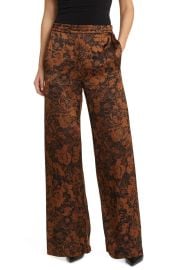 Cos Floral Satin Wide Leg Pants in Brown Dark at Nordstrom