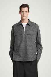 Cos Relaxed Checked Cotton Half Zip Shirt at COS