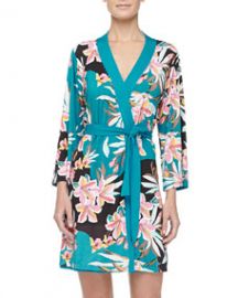 Cosabella Ibisco Floral Print Short Robe Sapphire at Neiman Marcus