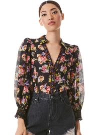 Cosima Button Down Blouse In Magnolia Floral Blackmulti Alice And Olivia at Alice + Olivia