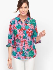 Cotton Button Front Shirt - Sketched Blooms Talbots at Talbots