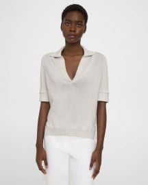 Cotton-Cashmere Short-Sleeve Polo Sweater at Theory