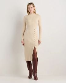 Cotton Cashmere Side Slit Midi Dress in Heather Oatmeal at Quince