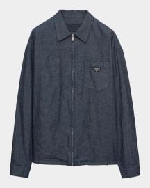 Cotton Chambray Zip-Front Shirt at Neiman Marcus