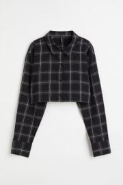 Cotton Crop Shirt in Black Checked at H&M