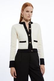 Cotton Cropped Knit Boxy Cardigan at Karen Millen