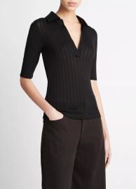 Cotton Elbow-Sleeve Polo Shirt in Products Women at Vince