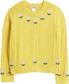 Cotton Emporium Kids Floral Embroidered Cable Stitch Sweater at Nordstrom