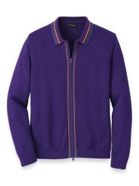 Cotton Full Zip Polo - Purple Paul Fredrick at Paul Fredrick