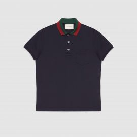 Cotton Polo with Web Collar at Gucci