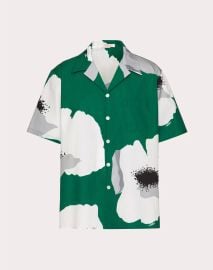 Cotton Poplin Bowling Shirt With Valentino Flower Portrait Print for Man in Emeraldwhite Valentino WX at Valentino