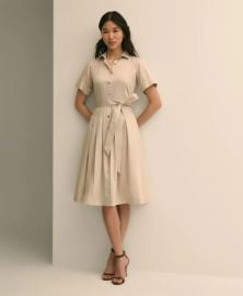 Cotton Sateen Short-Sleeve Belted Shirt Dress at Brooks Brothers
