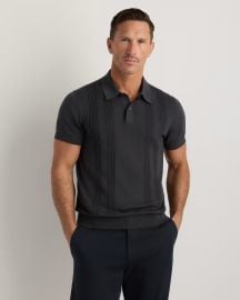 Cotton Silk Ribbed Short Sleeve Sweater Polo in Charcoal at Quince