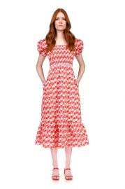 Cotton Smocked Fromer Square Neck Gown w Ruffle - Red Apple  at HVN