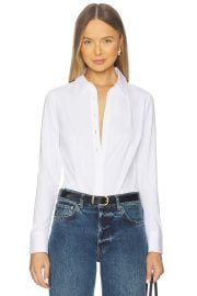 Cotton Stretch Button Down Bodysuit at Revolve