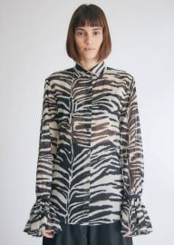 Cotton Zebra Ruffle Sleeve Blouse by Dries Van Noten at Totokaelo