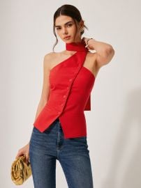 Cotton amp Linen Halter Top With Decor Pockets COMMENSE at Commense