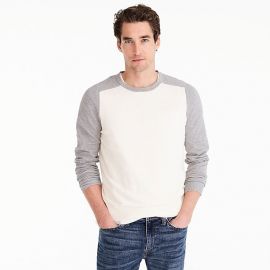 Cotton-cashmere piqué crewneck baseball sweater at J. Crew