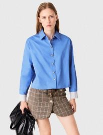 Cotton pussy bow shirt at Maje
