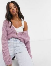 CottonOn multi yarn cable knit cardi in purple at ASOS