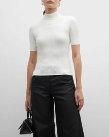 Courreges Mock Neck Short Sleeve Rib Pullover at Neiman Marcus