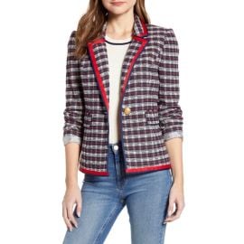 Court Rowe Satin Trim Plaid Tweed Blazer at Nordstrom