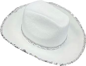 Cowboy Hats for Women Men Wide Brim Rhinestone Tasseled Large Cap for Club Party Retro Fluffy Hat A-White One Size at Womens Clothing store at Amazon