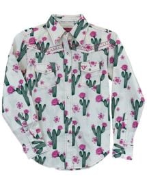 Cowgirl Hardware Girls White Cactus With Rose Long Sleeve Western Shirt at Big R