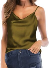 Cowl Neck Camis Satin Tank Top at Amazon