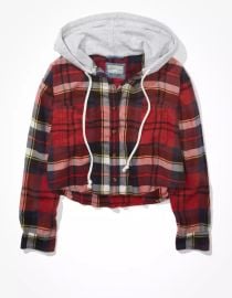 Cozy Cabin Cropped Hoodie Flannel at American Eagle