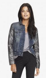 Crackled Metallic Sleeve Denim Jacket at Express