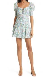 Crawford Floral Sweetheart Puff Sleeve Minidress at Nordstrom