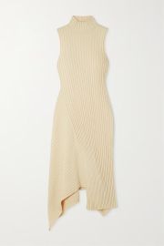 Cream Asymmetric ribbed organic cotton turtleneck dress  STELLA MCCARTNEY  NET-A-PORTER at Net a Porter