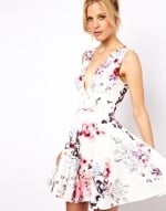 Cream Floral skater dress at Asos