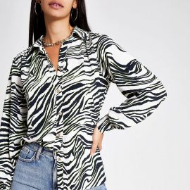 Cream zebra print utility shirt at River Island